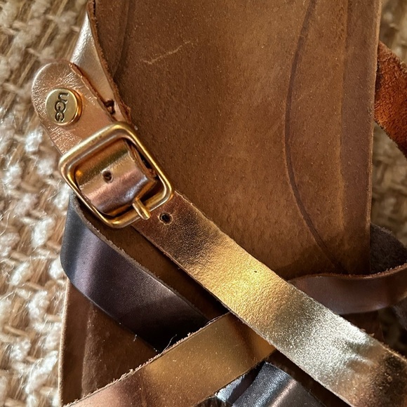 UGG Adalie Metallic Cork Wedge Sandals Size 7.5 Festive Spring Strappy Slip On - Picture 4 of 9